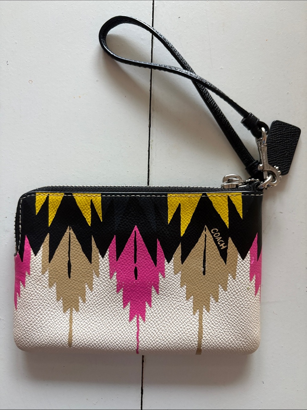 Coach Colorblock Wristlet in Black, Pink, Yellow, Tan, White - Picture 2 of 4